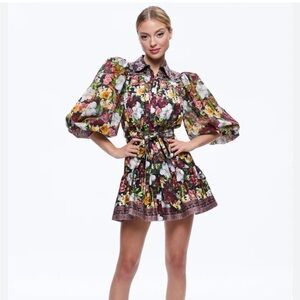 Alice + Olivia TIFFIE PUFF SLEEVE MINI DRESS